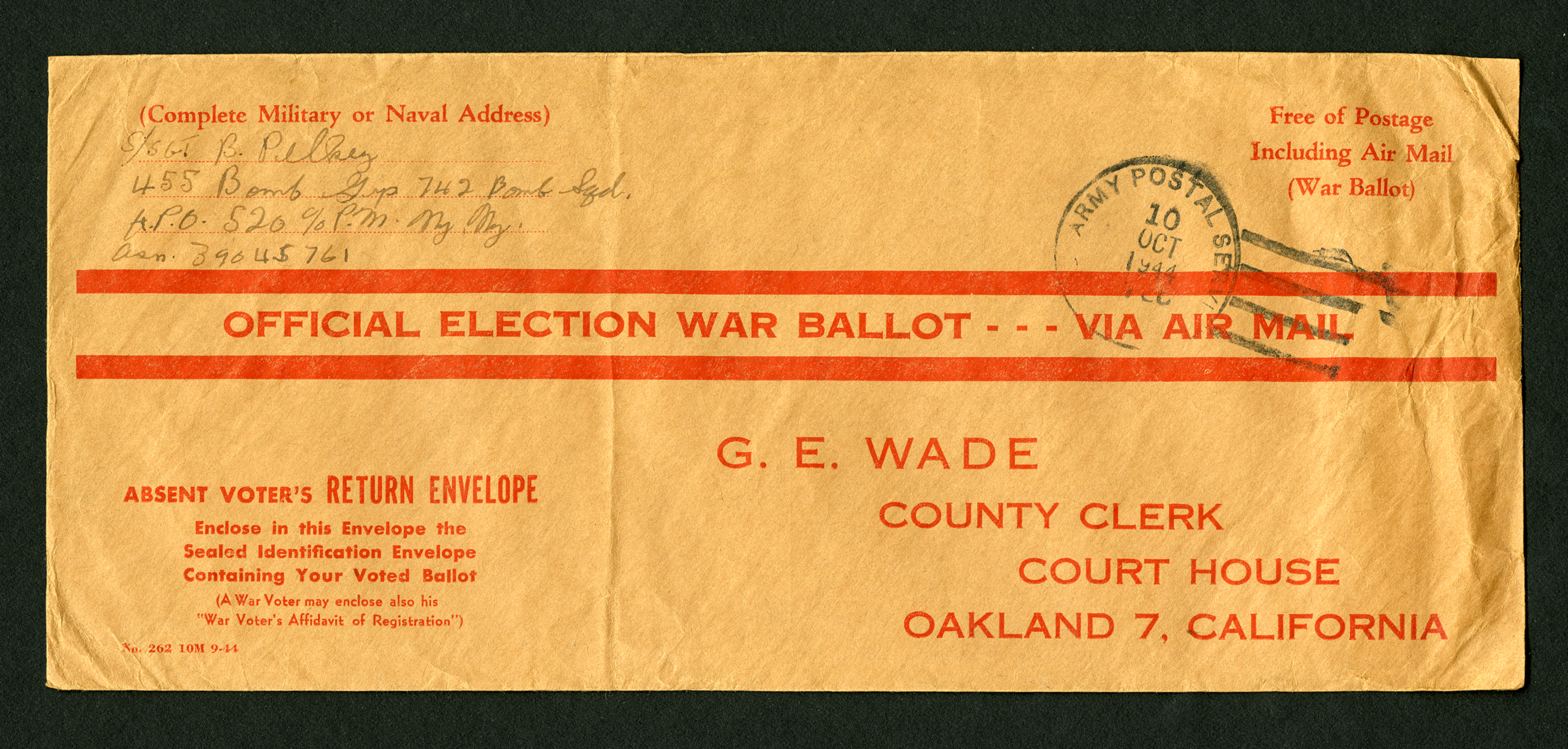 Absentee ballot return cover