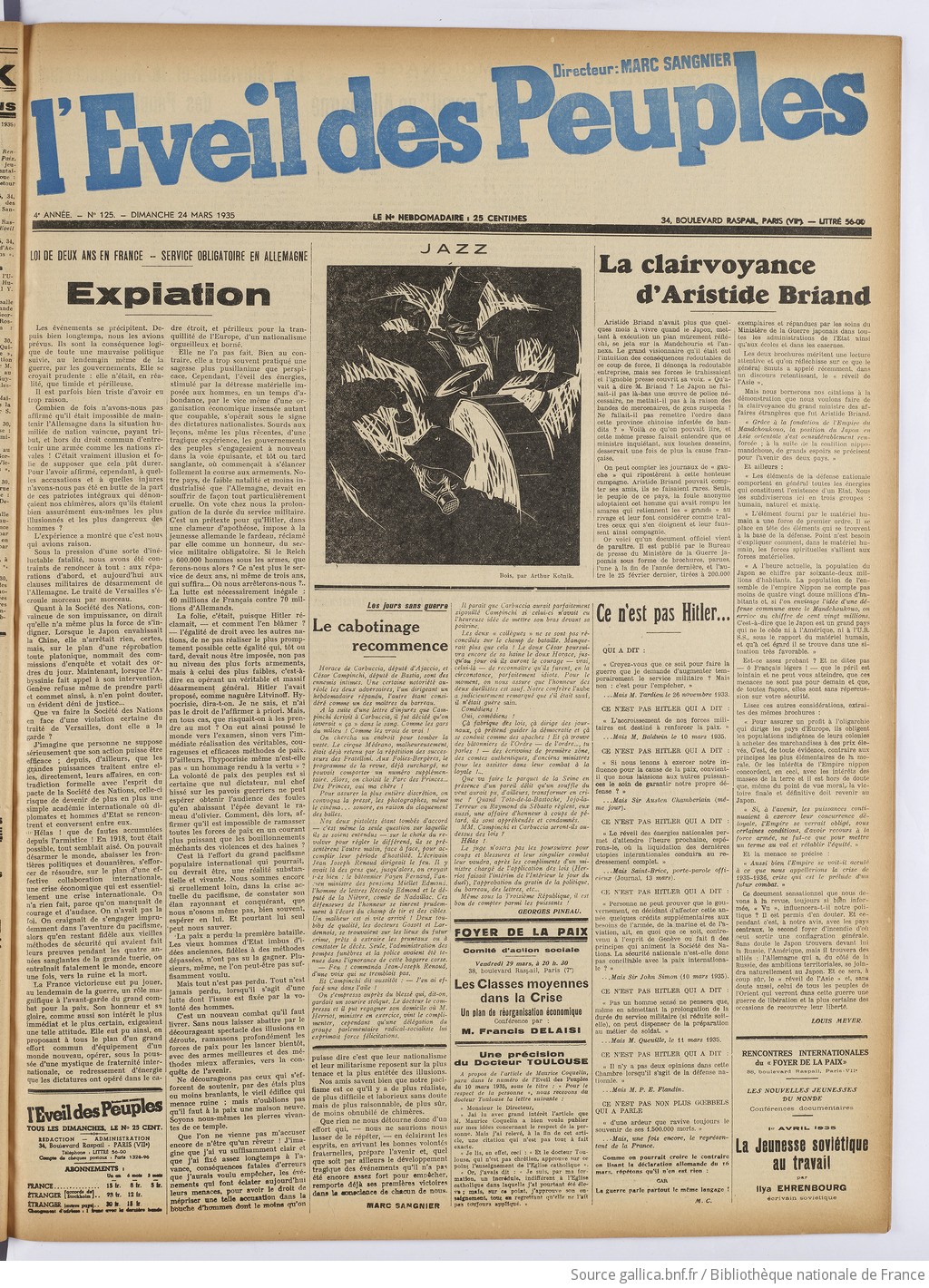 L'Éveil des peuples / directeur Marc Sangnier