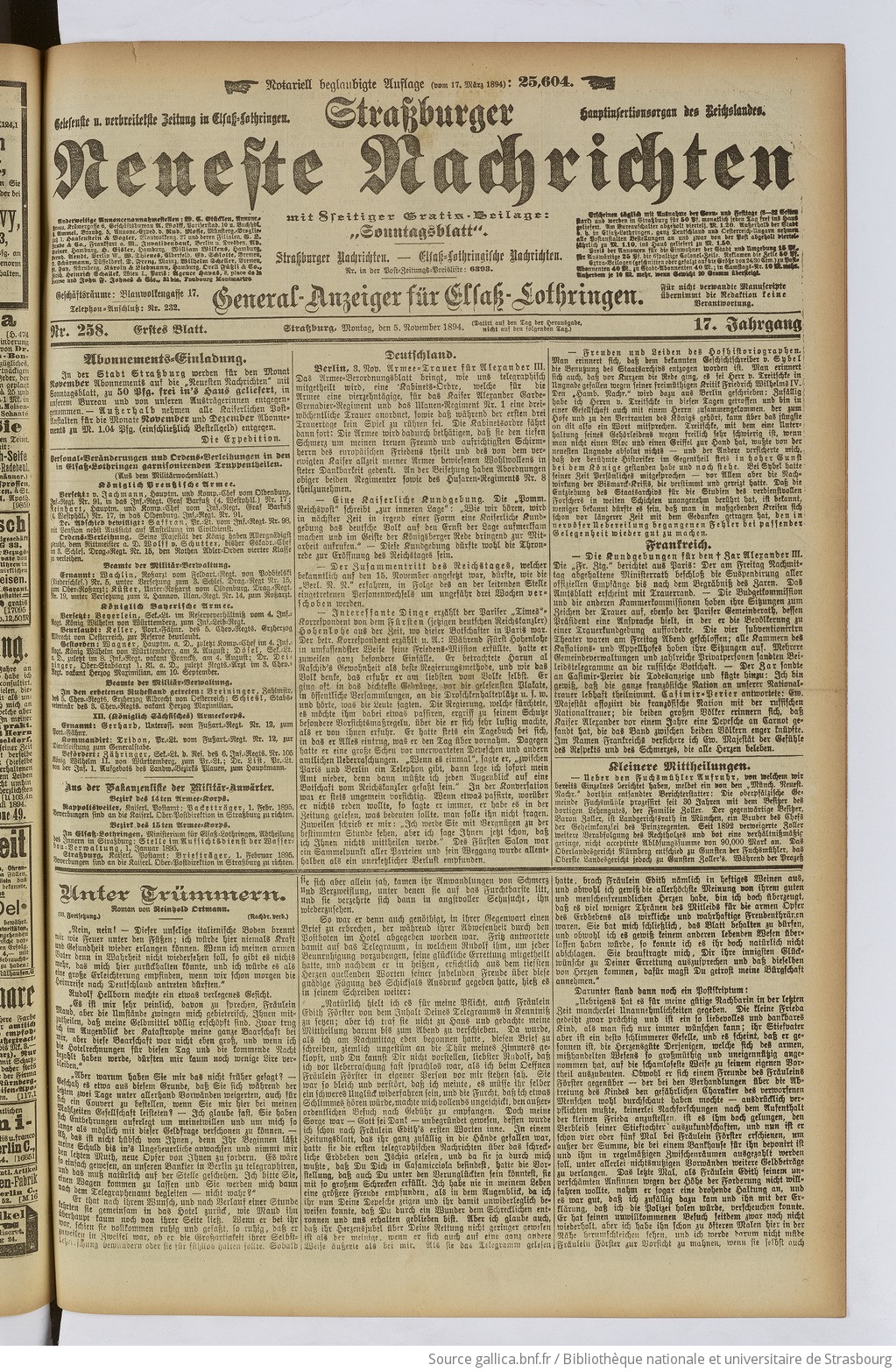 Strassburger neueste Nachrichten: General-Anzeiger für Strassburg und Elsass-Lothringen