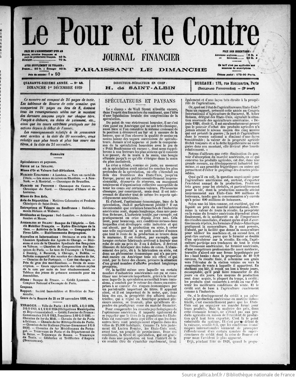 Le Pour et le contre: journal financier