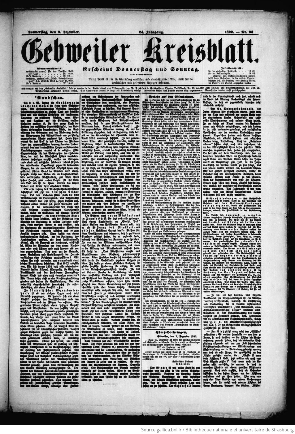 Gebweiler Kreisblatt / Landwirtschaftlicher Kreisverein Gebweiler