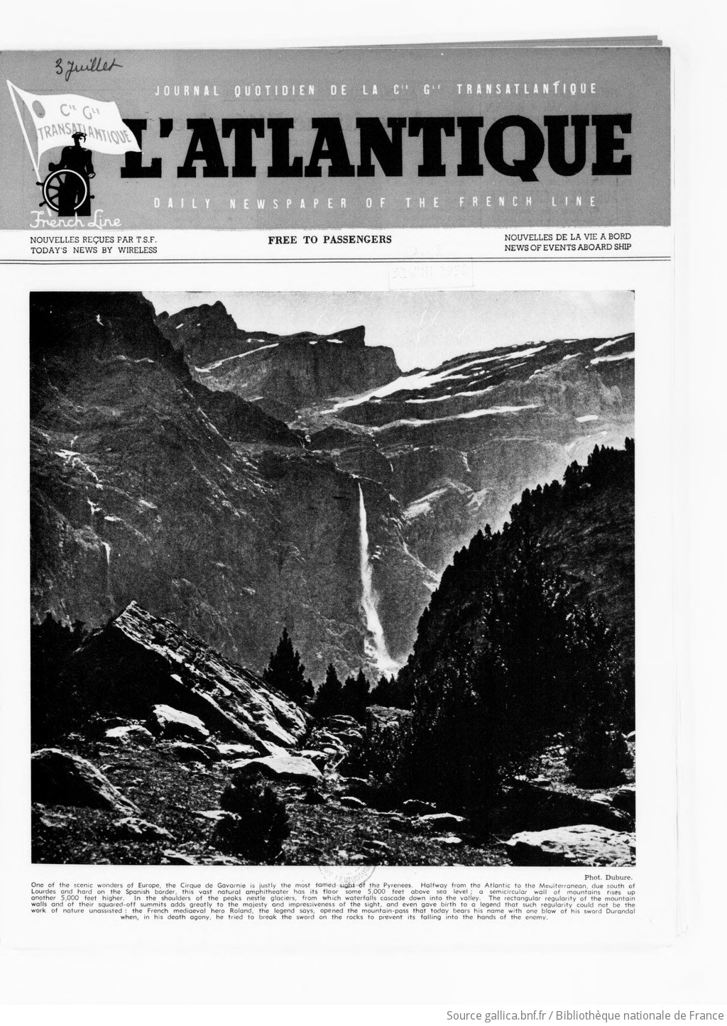 L'Atlantique: journal quotidien paraissant à bord des paquebots de la Compagnie générale transatlantique: dernières nouvelles reçues par télégraphie sans fil