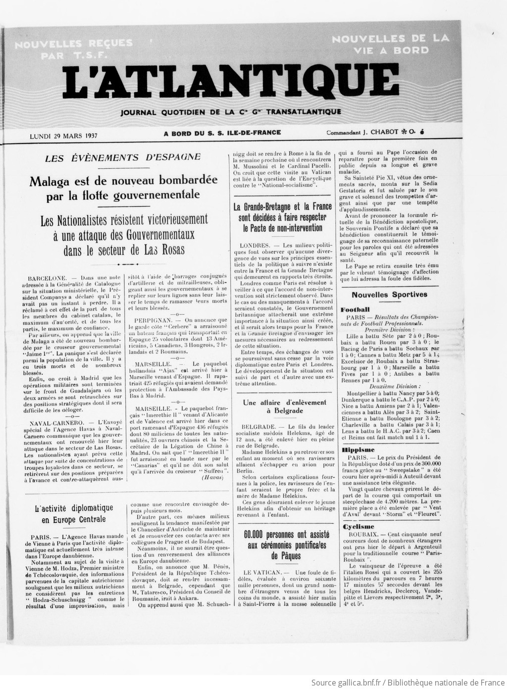 L'Atlantique: journal quotidien paraissant à bord des paquebots de la Compagnie générale transatlantique: dernières nouvelles reçues par télégraphie sans fil