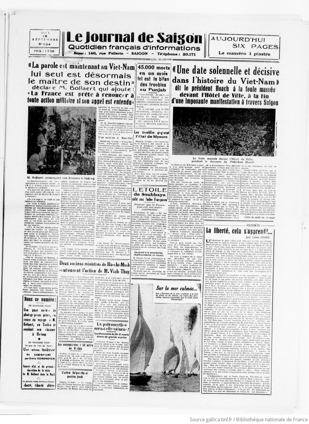 Le Journal de Saigon: quotidien français d'informations