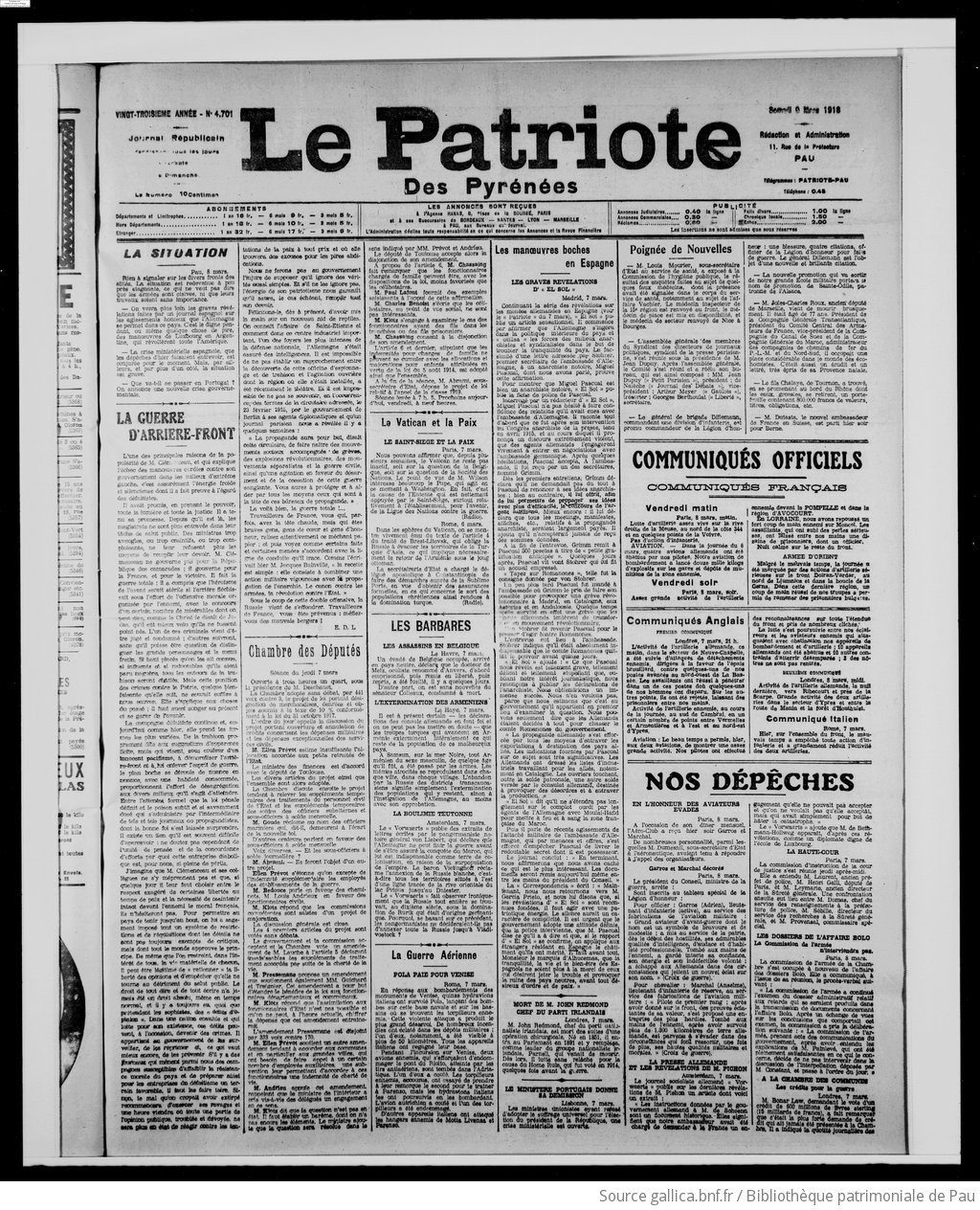 Le Patriote des Pyrénées: paraissant tous les jours excepté le dimanche
