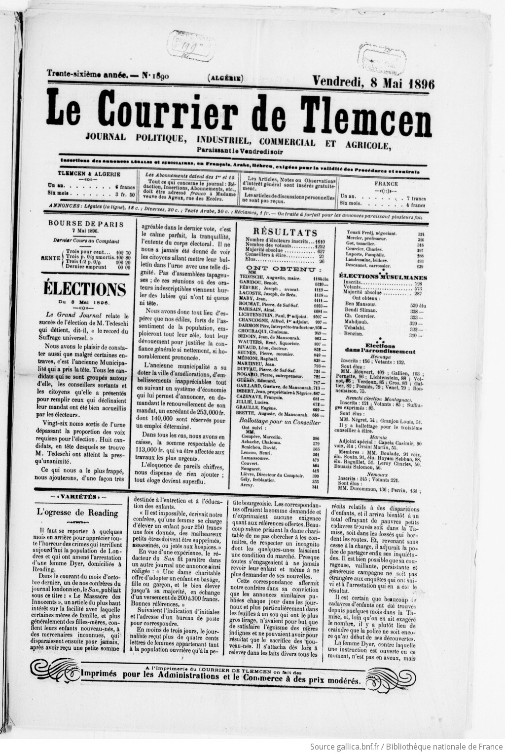 Le Courrier de Tlemcen: journal politique, industriel, commercial et agricole