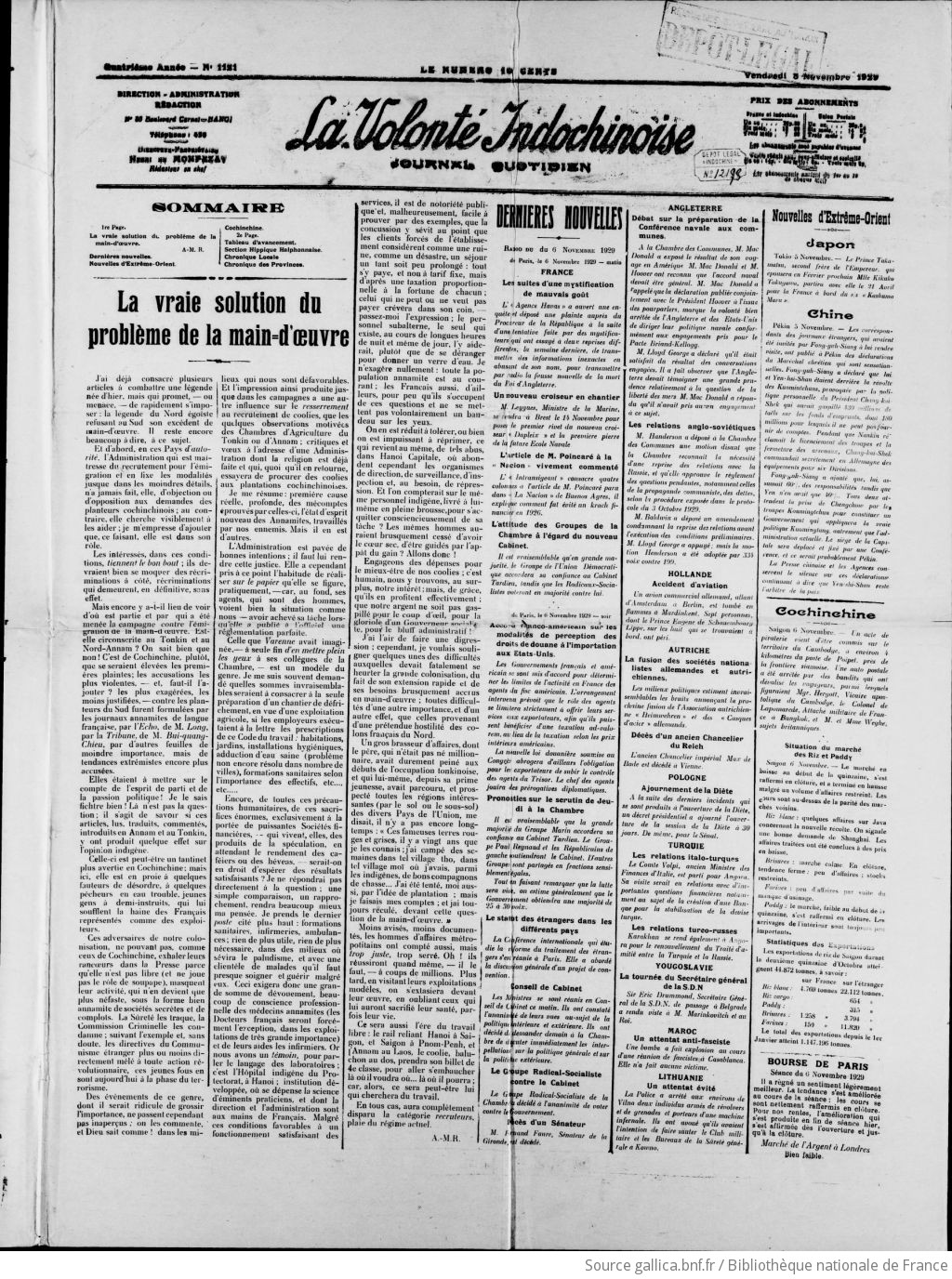 La Volonté indochinoise / [fondé par Henri de Laborde de Monpezat, décédé en 1929]; [directeur Jean Saumont]