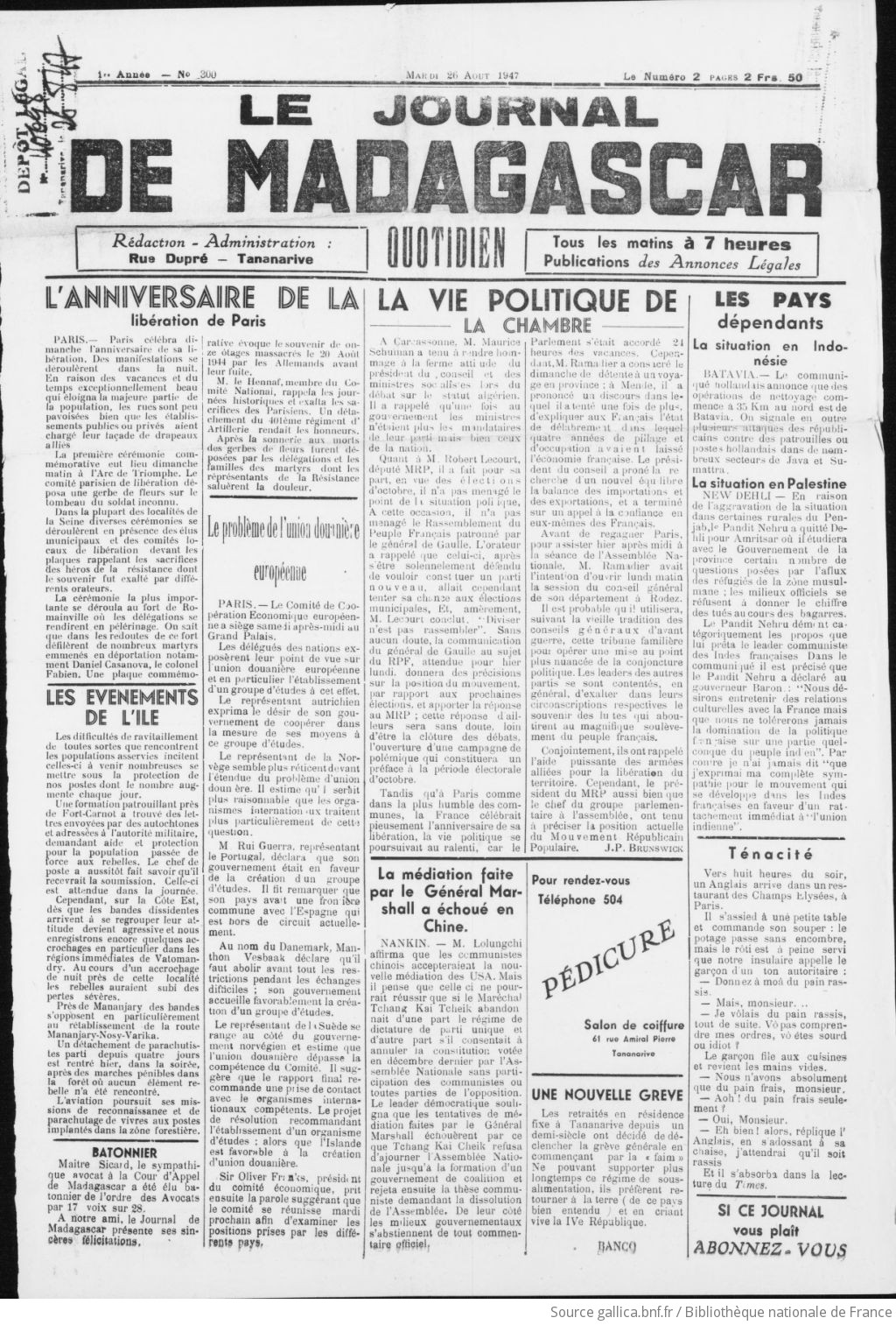Le Journal de Madagascar: ancien XXe siècle: quotidien illustré d'information... ["puis" organe d'information économique et sociale "puis" organe de l'Action madécasse]